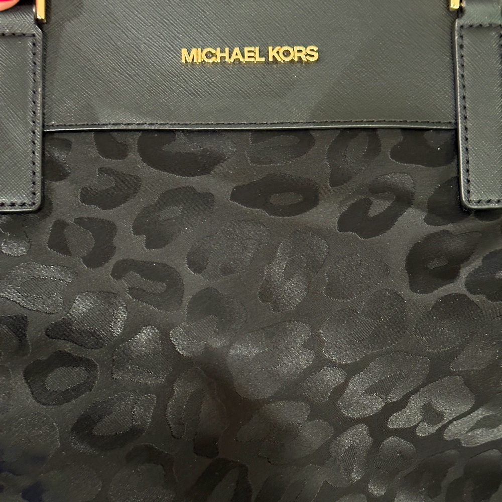 NWT Michael Kors Morgan Black leopard canvas tote